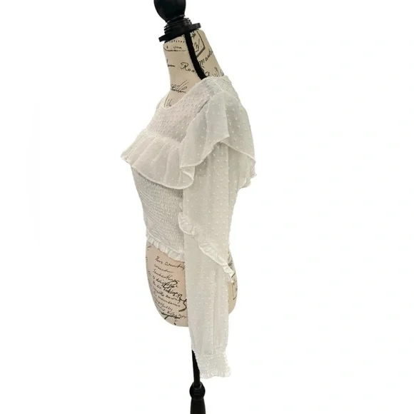 Storia Cropped Ruffle Blouse White Swiss Dot Womens Size Medium - Picture 5 of 11